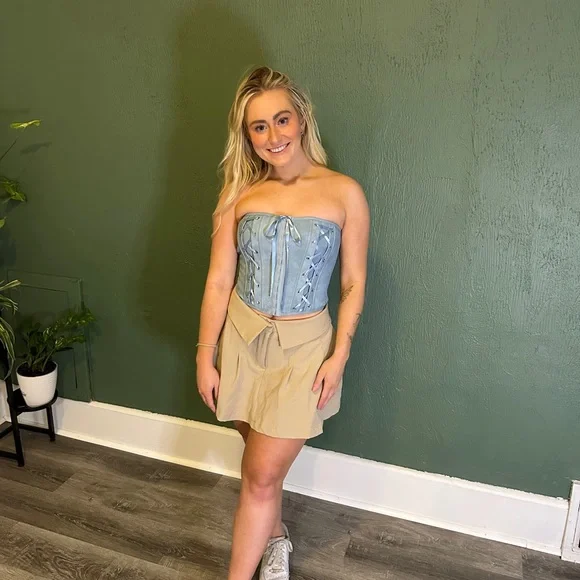 Denim Blue Corset Crop Top - Picture 3 of 4